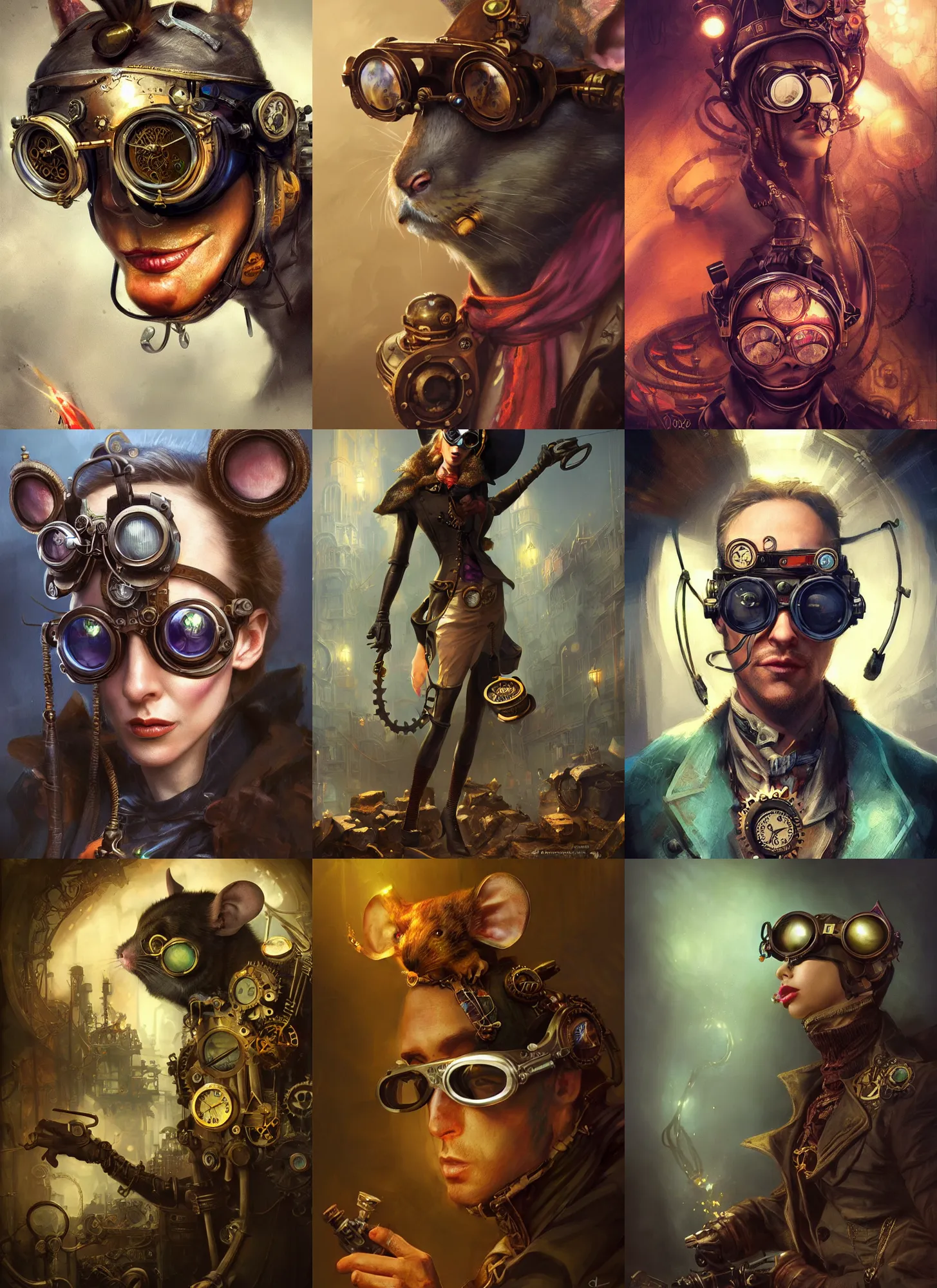 Prompt: mouse wearing steampunk googles, vivid colors, dark shadows, contrast, concept art, sharp focus, digital art, Hyper-realistic, 4K, Unreal Engine, Highly Detailed, Dramatic Lighting, Beautiful, by Brom, bastien lecouffe-deharme