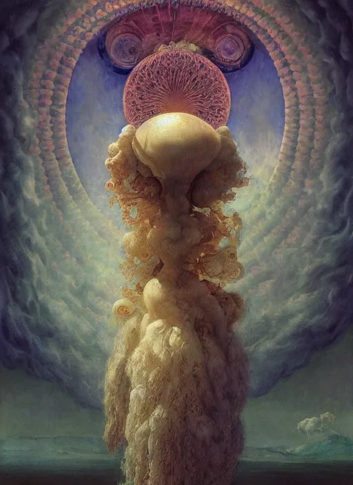 Image similar to antediluvian occult cosmology, ufo cult, by robert hooke and ernst haeckel and agostino arrivabene and joaquin sorolla, rule of thirds, vivid colours, atmospheric, digital painting, artstation, concept art, smooth, soft focus, negative space, illustration, digital painting