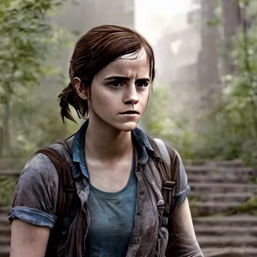 Image similar to emma watson as ellie in the movie adaptation of the last of us, directed by david yates, movie still