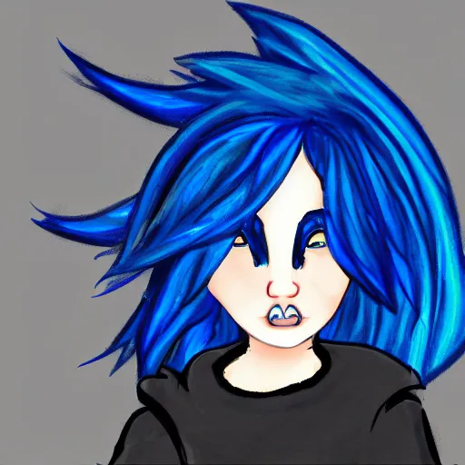 Prompt: A skunk person with blue hair, digital art,