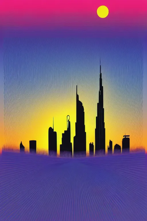 Image similar to minimalist boho style art of colorful dubai at sunrise, illustration, vector art