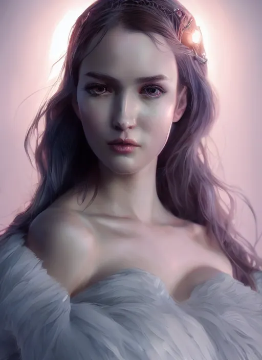 Image similar to beautiful fashion goddness, strapless dress, character portrait in the style of thomas river and artgerm, wlop, cinematic lighting, hyperdetailed, 8 k realistic, symmetrical, global illumination, radiant light, halo, love and mercy, frostbite 3 engine, cryengine, dof, trending on artstation, digital art, chanel