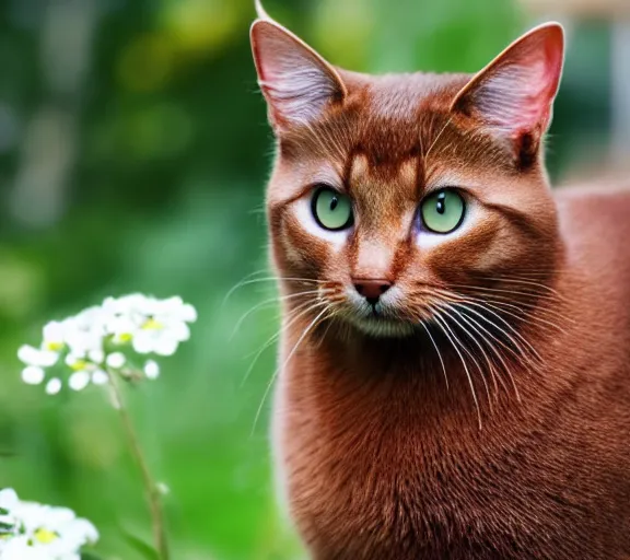 Prompt: photo - realistic picture of a brown cat in a garden.