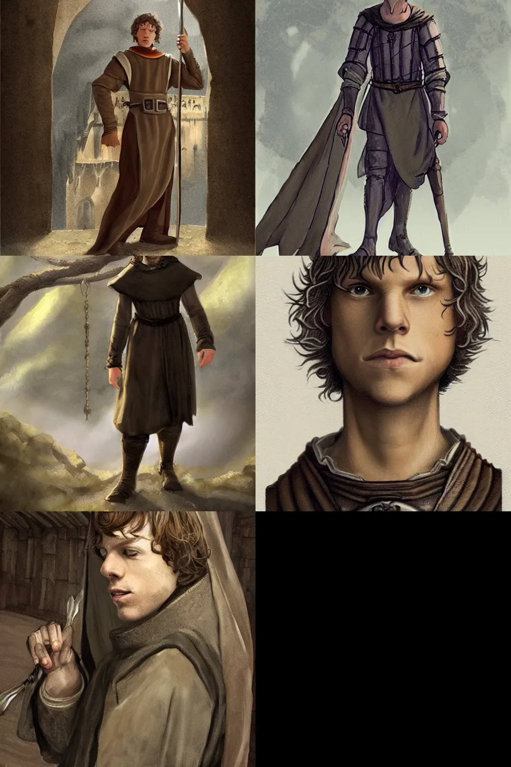 Prompt: Jesse Eisenberg as a young, steadfast medieval monk, fantasy concept art by J.Dickenson