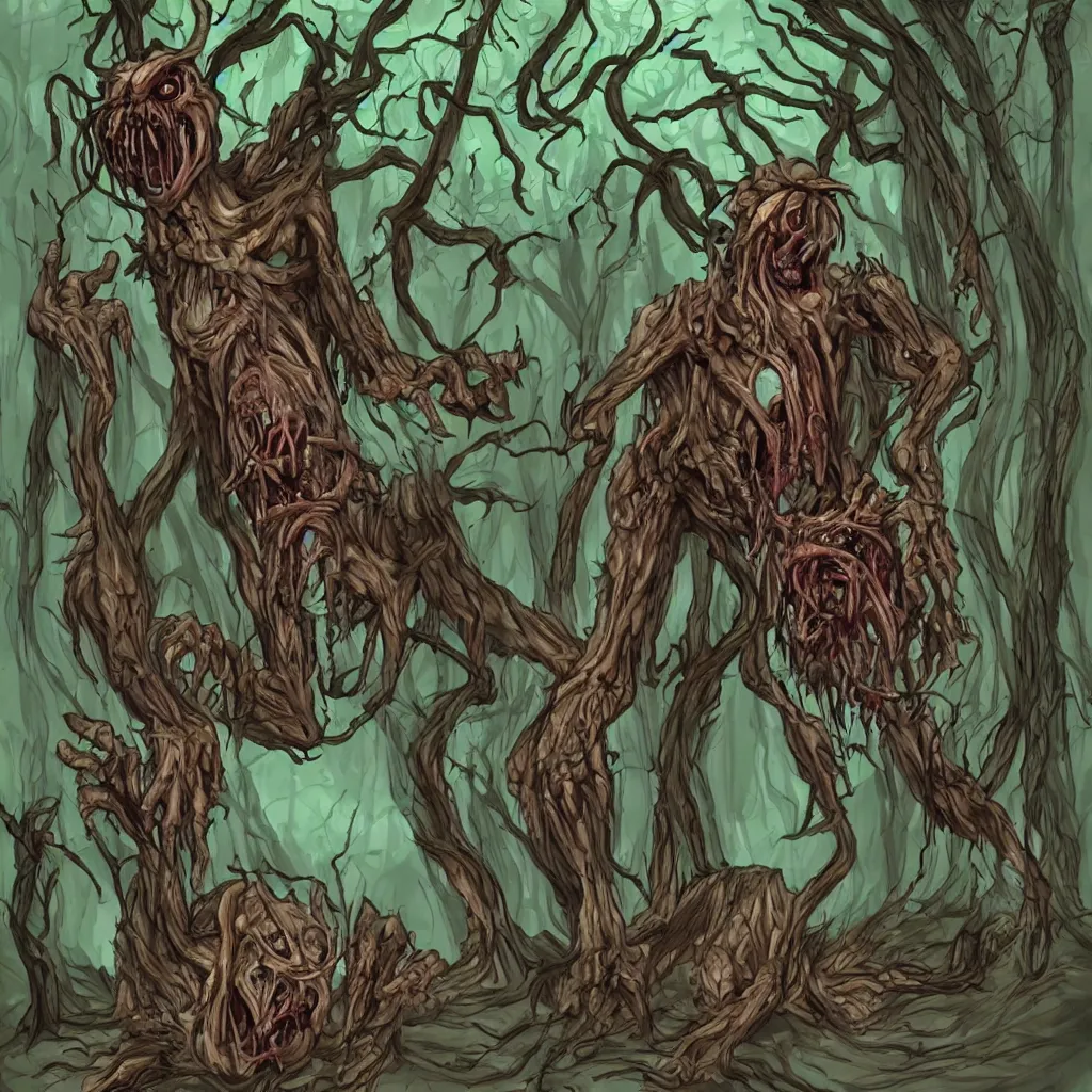 Image similar to forest, horrifying creature, necro, necromorph, fangs