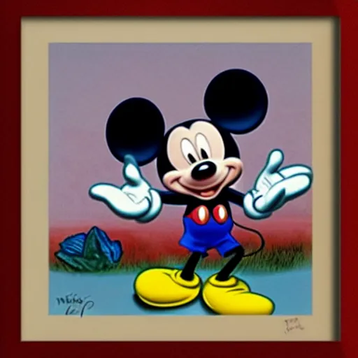 Prompt: mickey mouse on illegal drugs. walt disney original art.