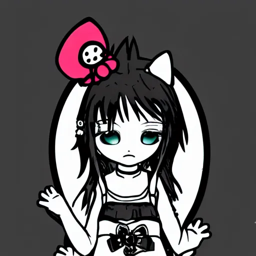 Image similar to punk little girl, profile picture, grunge fashion, reflection, cute artwork, inspired by made in abyss, hello kitty art style, gothic style, 8 k