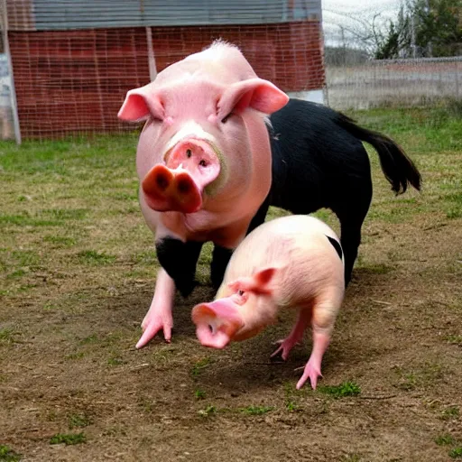 Prompt: chicken riding a pig