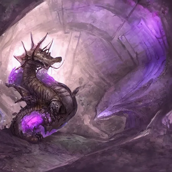 Image similar to inside a cavernous stomach, the walls purple and pulsing, acid pooling inside, acid melting a small dragon, food pov, micro pov, prey pov, vore, digital art, pov furry art, anthro art, furry, warframe art, high quality, 8k 3D realistic, macro art, micro art, Furaffinity, Deviantart, Eka's Portal, G6