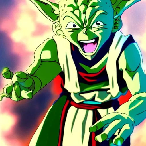 Image similar to Yoda as an anime character from Dragon Ball Z. Beautiful. 4K.