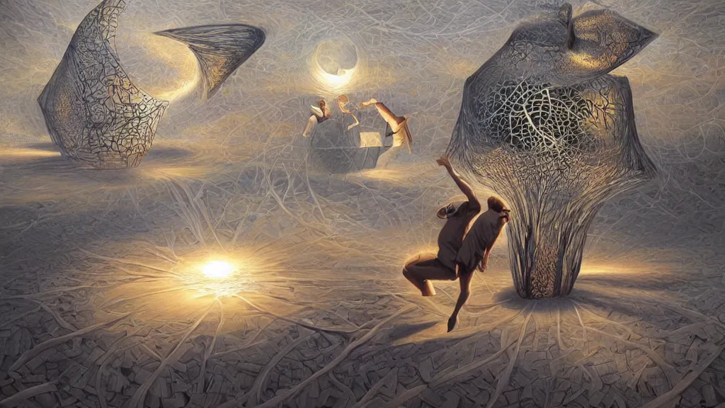 Prompt: birth of a psion surrealist art in the styles of igor morski, jim warren, and rob gonsalves, intricate, hyperrealistic, volumetric lighting