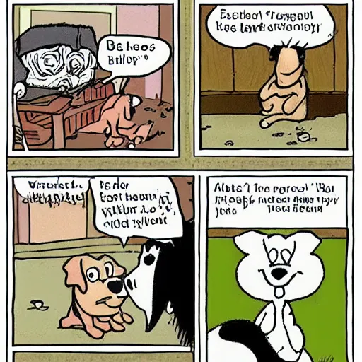 Image similar to eastern european cartoon strip of a miserable unlucky dog