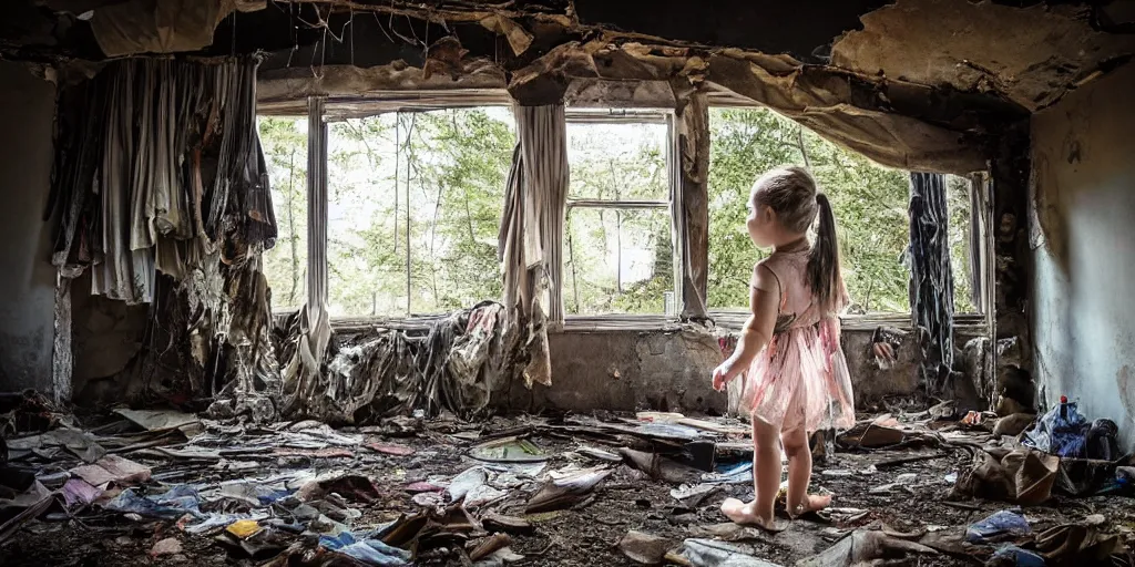 a small child, dressed in tattered clothing peers over | Stable ...