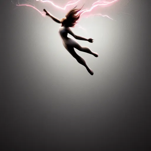 Image similar to a simple figure jumping, casting a soft shadow behind a sci - fi poster - like lightning strikes, minimalistic art, beautiful, textured, baroque elements, trending on artstation, minimalism