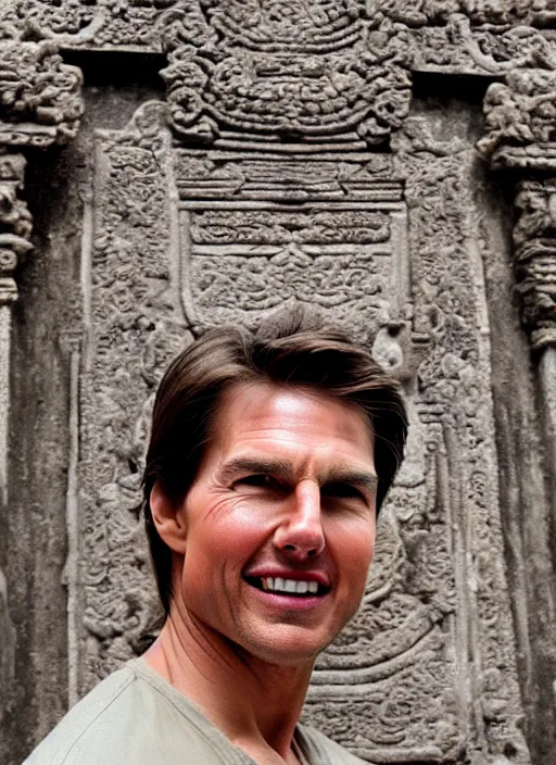 Image similar to a photo of tom cruise in temple of bali, perfect faces, award winning photography, 50 mm