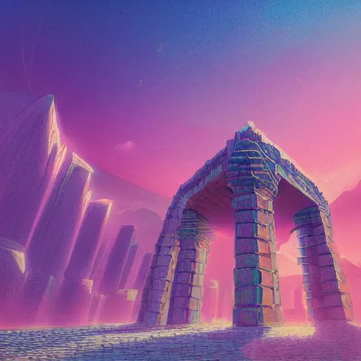 Image similar to ancient structure, retrowave epic art, trending on art station