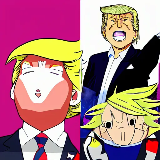 Prompt: anime donald trump and anime joe biden head to head fight