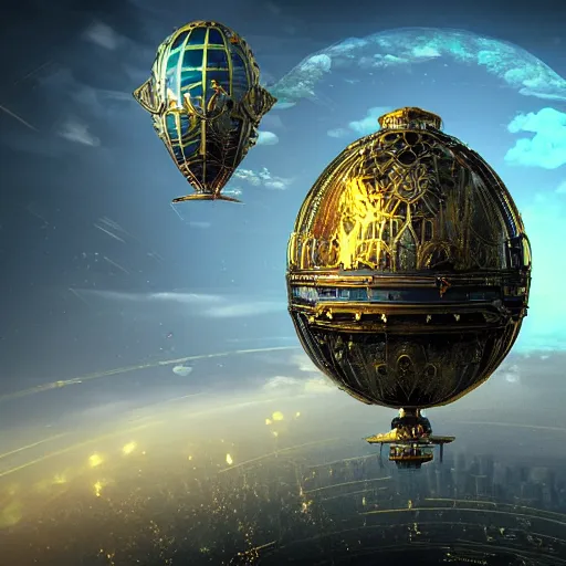 Image similar to enormous flying megapolis inside of a faberge egg, sky, steampunk, fantasy art, unreal engine