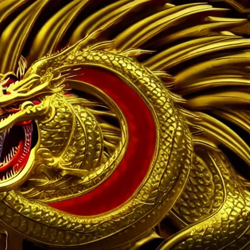 Image similar to chinese dragon made of gold, ultra realistic details, 8 k, full body,