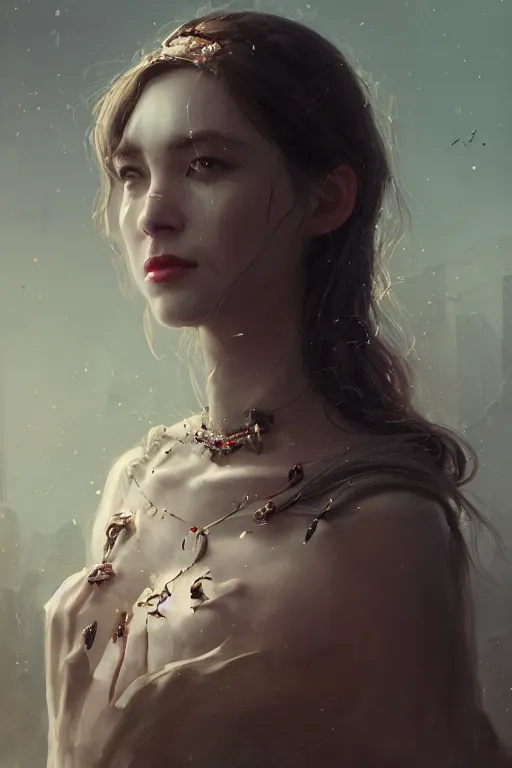 Image similar to a fancy portrait of a women with bug jewelry by greg rutkowski, sung choi, mitchell mohrhauser, maciej kuciara, johnson ting, maxim verehin, peter konig, 8 k photorealistic, cinematic lighting, hd, high details, dramatic, atmosphereric, trending on artstation