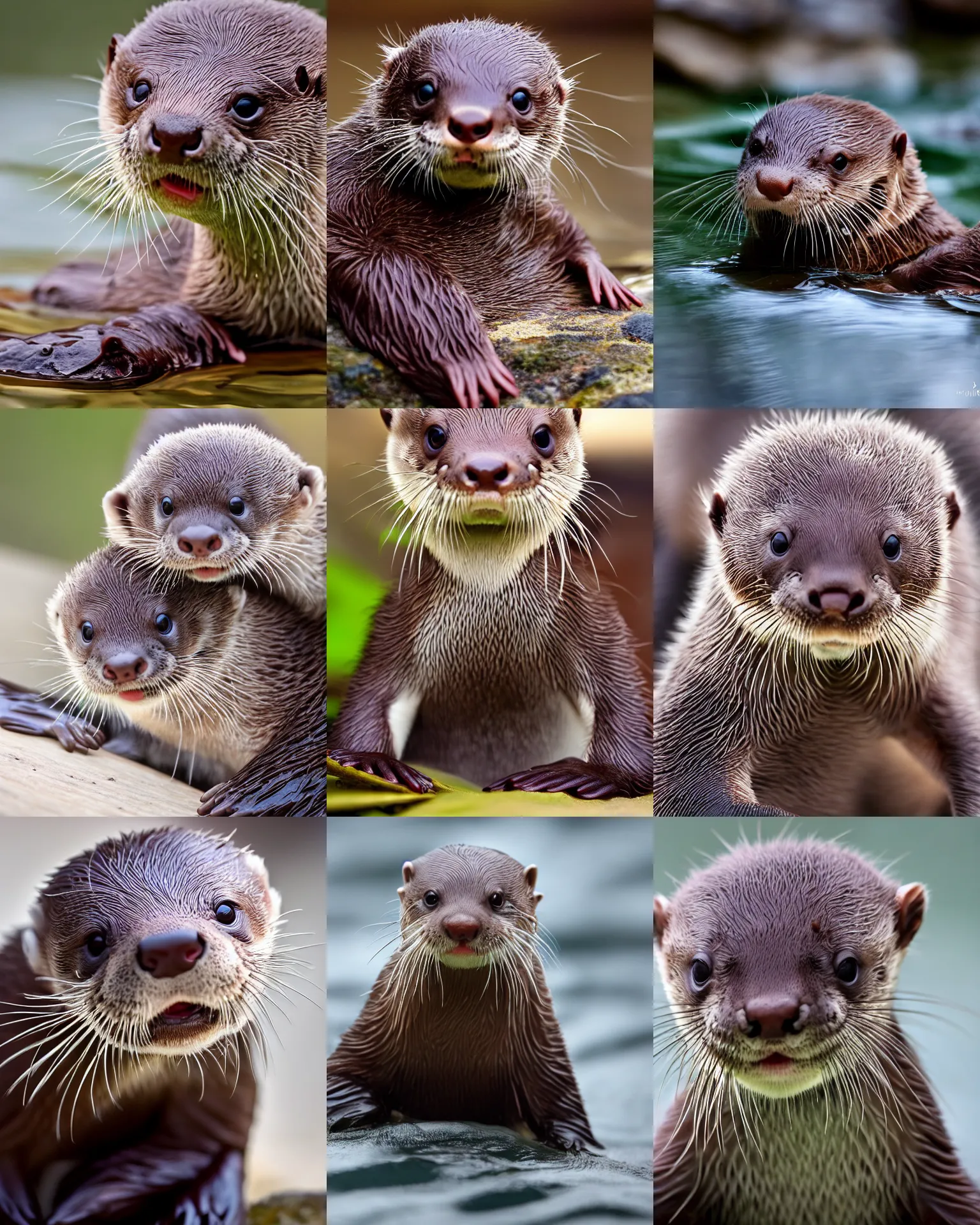 Prompt: close up photo of a cute baby otter, sharp focus, ultra detailed, 4 k