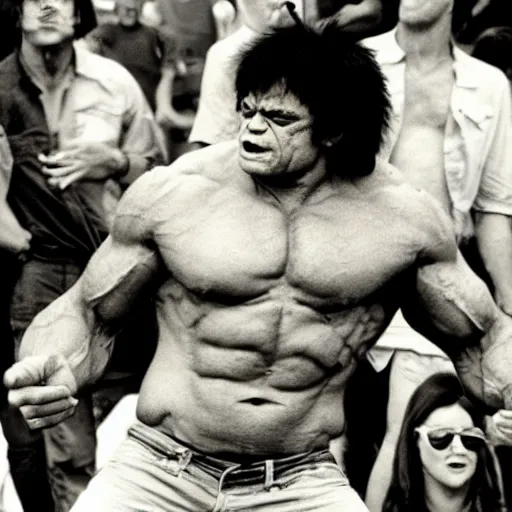 Image similar to hulk performing at woodstock