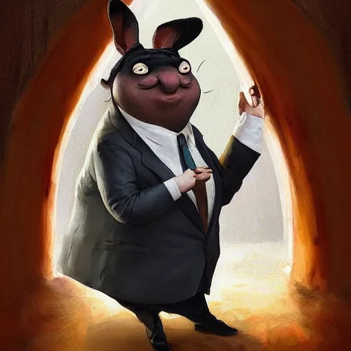 Image similar to big chungus as mr. bean painted by greg rutkowski