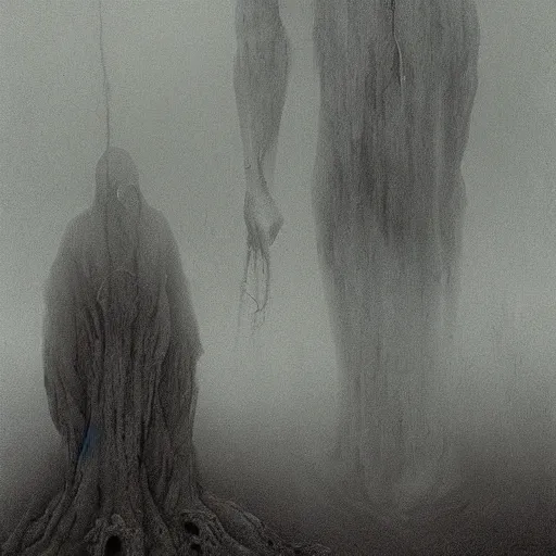 Prompt: elder demons from the abyss in a misty fog, by emil melmoth, by beksinski, cinematic