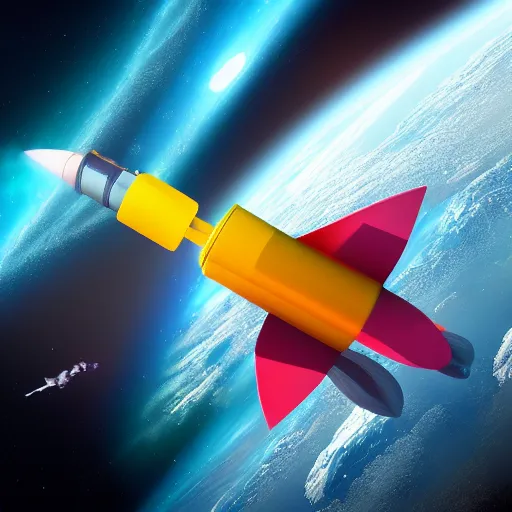 Image similar to Rocket flying in space, colorful, 4k, trending on artstation, cinematic