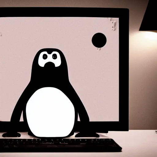 Prompt: pingu sitting behind a computer, bbc,, art, epic lighting, clay, claymation