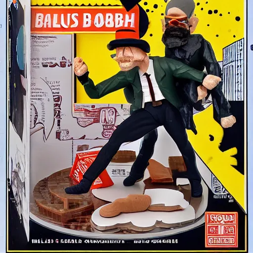 Prompt: nils bohr wrestling with werner heisenberg, stop motion vinyl action figure, plastic, toy, butcher billy style