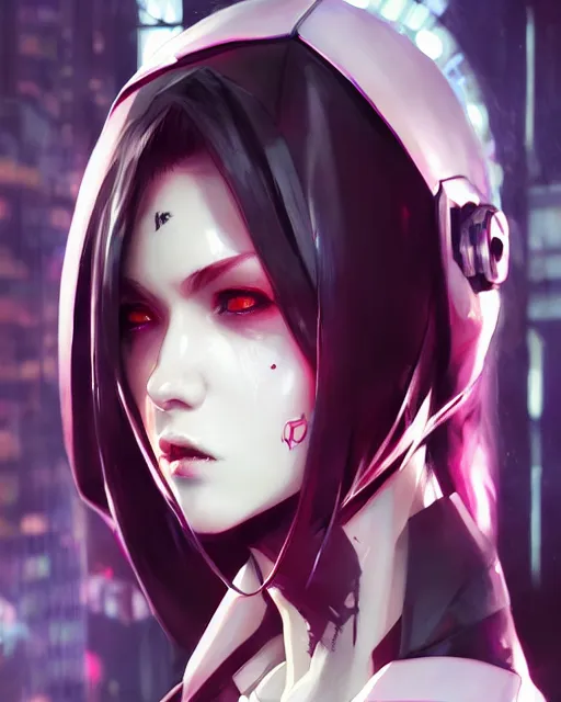 Prompt: beautiful female vampire, cyberpunk streetwear, cybernetic features, detailed portrait, cell shaded, 4 k, vivid colours, concept art by wlop, ilya kuvshinov, artgerm, krenz cushart, greg rutkowski, pixiv. cinematic dramatic atmosphere, sharp focus, volumetric lighting, cinematic lighting, studio quality