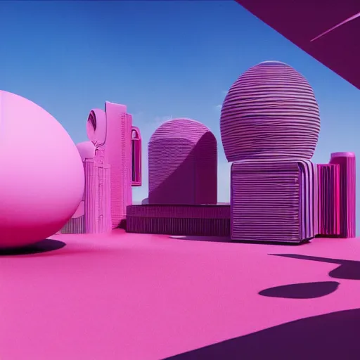 Image similar to panorama,utopia,science fiction,bio-inspired,organic,sunny,fashion of future,retro wave, pink hues,octane render