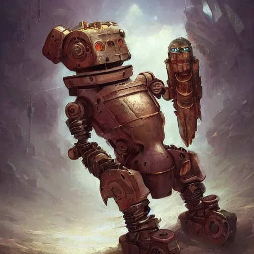 Prompt: anthropomorphic robot [ thing ], falling apart, tiny, small, short, rusty, dirty, cute and adorable, dnd character art portrait, matte fantasy painting, deviantart artstation, by jason felix by steve argyle by tyler jacobson by peter mohrbacher, cinema