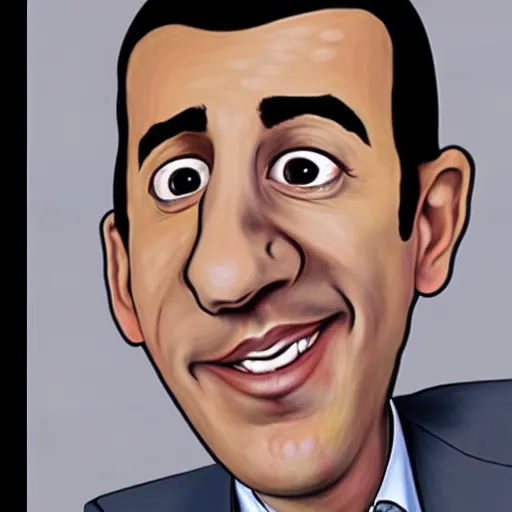 Image similar to a caricature drawing of adam sandler