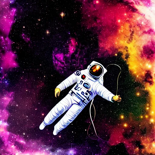 Image similar to portrait of an astronaut floating in a nebula, digital art, detailed