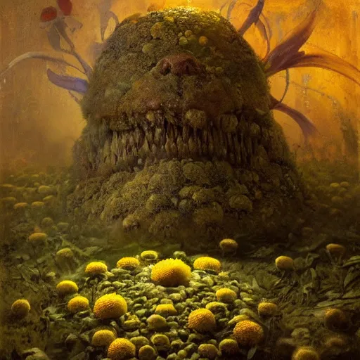 Image similar to a chamomile | highly detailed oil painting, hyperrealistic, very intrincate | cinematic lighting, award - winning | by rachel ruysch, giger, beksinski and bocklin | by austin osman spare and william blake, trending on artstation, cgsociety, official art, octane.