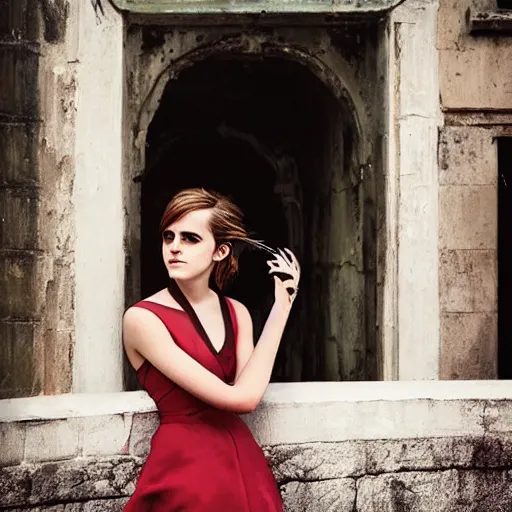 Image similar to a portrait of emma watson in a scenic environment by elsa bleda