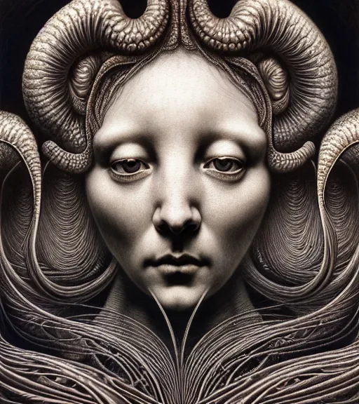 Prompt: detailed realistic beautiful moon god face portrait by jean delville, gustave dore, iris van herpen and marco mazzoni, art forms of nature by ernst haeckel, art nouveau, symbolist, visionary, gothic, neo - gothic, pre - raphaelite, fractal lace, intricate alien botanicals, ai biodiversity, surreality, hyperdetailed ultrasharp octane render