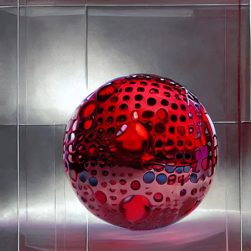 Prompt: chrome spheres on a red cube by david willardson