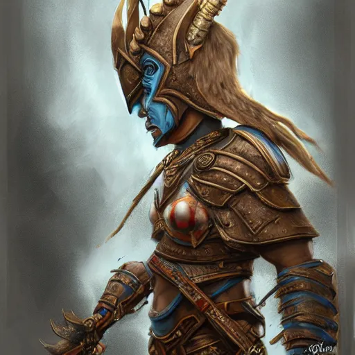 Prompt: warrior smurf wearing war paint and intricate armor, by cgsociety