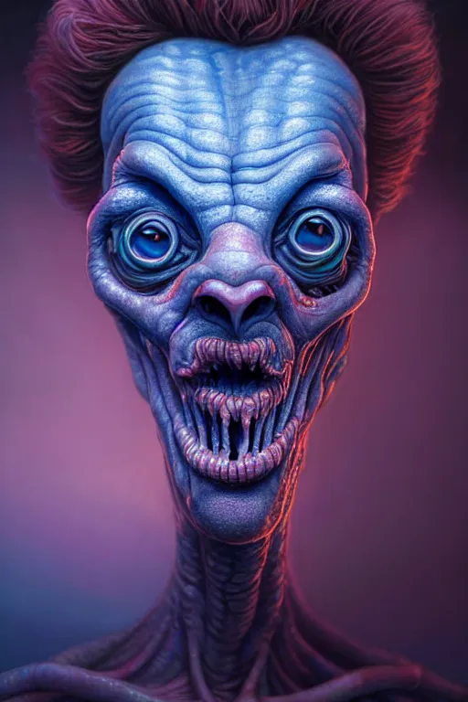 Image similar to hyperrealistic close-up pastel rococo alien! highly detailed concept art eric zener elson peter cinematic hard blue lighting high angle hd 8k sharp shallow depth of field, inspired by David Paul Cronenberg and Zdzisław Beksiński