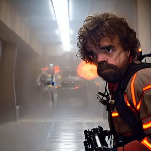 Image similar to stunning awe inspiring peter dinklage as a ghostbuster in the movie ghostbusters, movie still 8 k hdr atmospheric lighting
