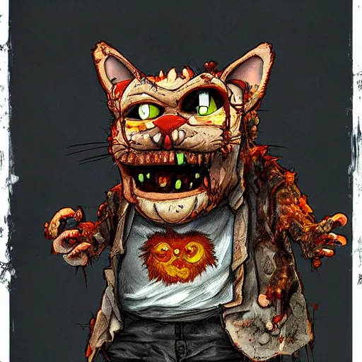 Image similar to a zombie Garfield the cat, by WLOP, horror, wounds, bloody, dark fantasy, trending on artstation