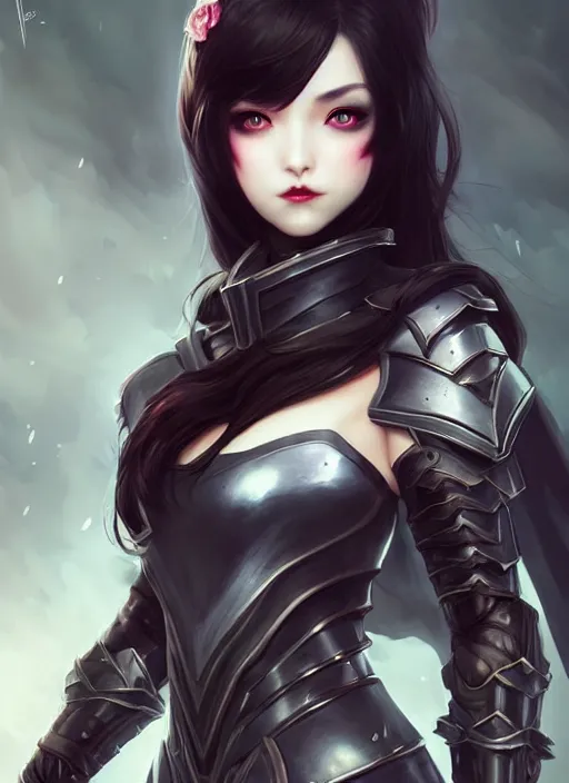 Image similar to full plate armor!!! beautiful and elegant dark hair female vampire!! gorgeous ayes!! character concept art, sharp focus, octane render! unreal engine 5! highly rendered!! trending on artstation!! detailed linework!! illustration by artgerm, wlop, and chie yoshii