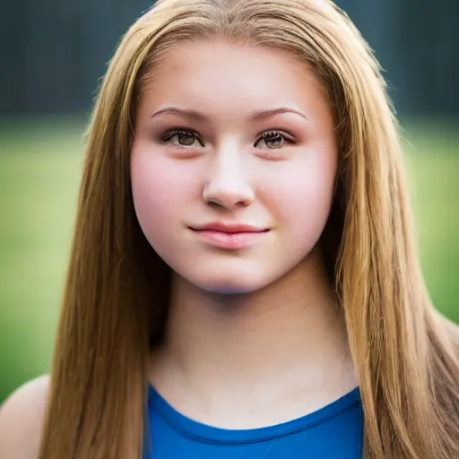 Prompt: a portrait photograph of a star student, popular, sought - after 1 8 year - old american high school cheerleader. portrait canon 8 5 mm f 1. 2 photograph head and shoulders portrait