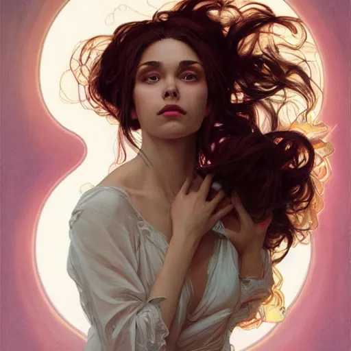 Image similar to Her soul was made of poems, her hair music, Her skin was made of words that my hands couldn't wait to read, highly detailed, digital painting, artstation, concept art, sharp focus, illustration, art by alex ross and greg rutkowski and alphonse mucha