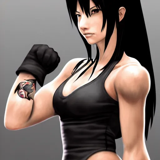 Image similar to concept art of tifa lockhart with tattoos, highly detailed, trending on artstation