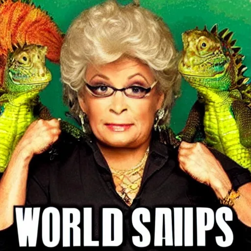 Image similar to worldstar TLC reality TV show about iguanas smoking ganja golden girls mashup