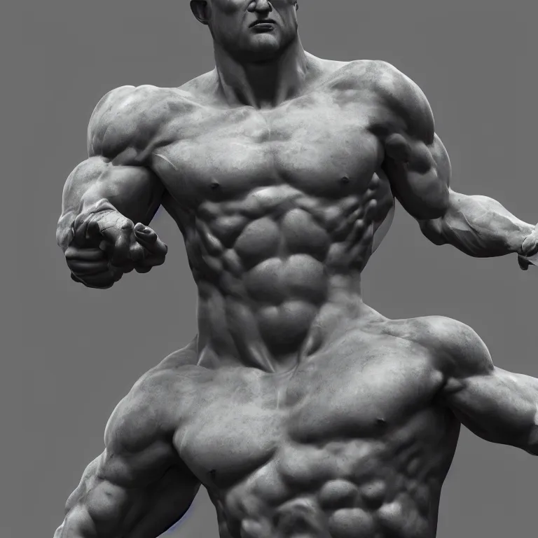 Prompt: Beautiful HD render of a muscular Greek Marble statue, octane, unity engine, soft lighting shadows, dark background